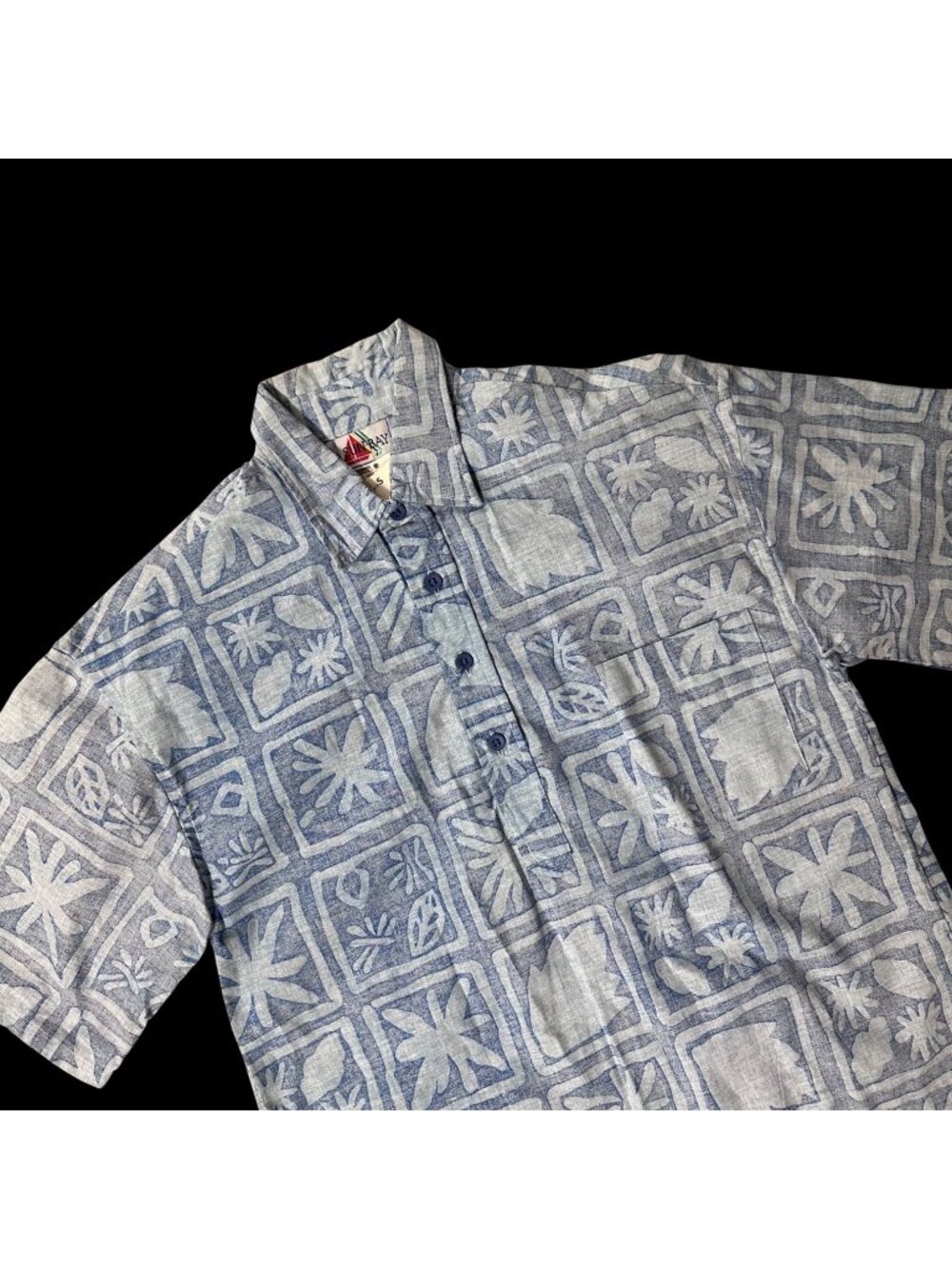 Vintage Hawaiian Shirt Small Blue Floral Short Sleeve 1980s Sears Sun Bay USA